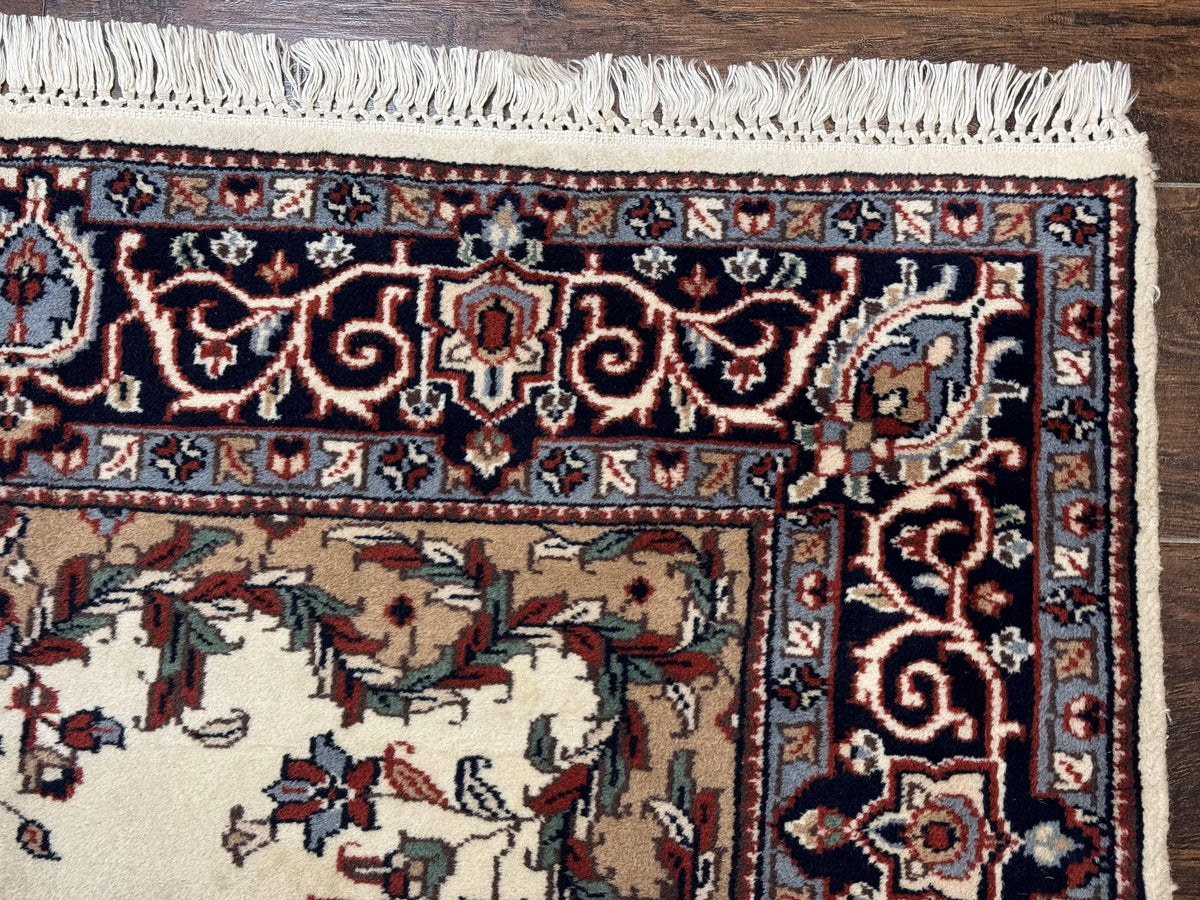 Indian Kashmiri Rug 4x6, Ivory Beige Navy Blue, Traditional Indo Persian Rug - Jewel Rugs, view 8