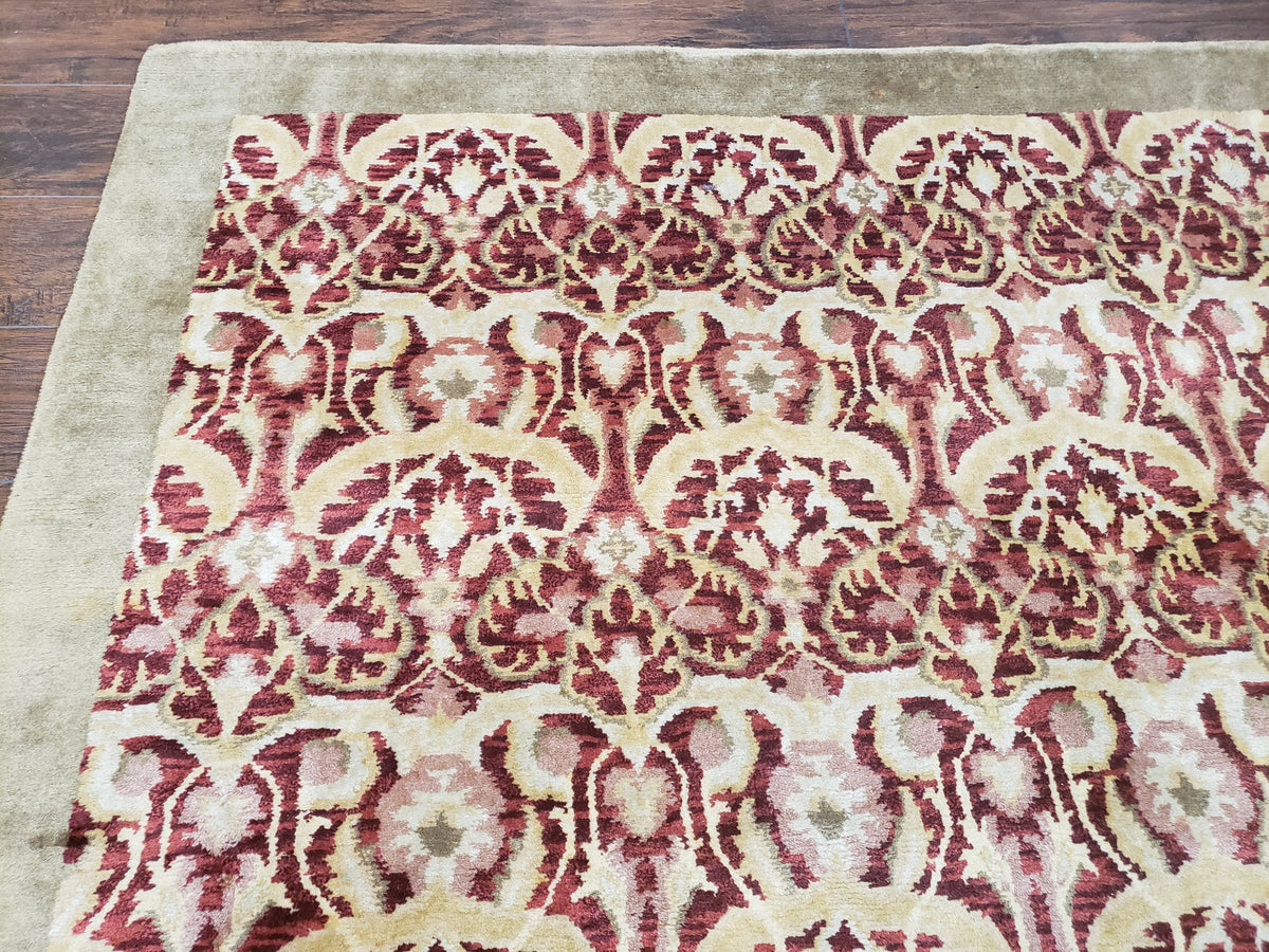 Contemporary Indian Nepalese Room Sized Rug 9 x 11.6, Wool Hand-Knotted Dark Red & Beige Soft Carpet, 9 x 12 Masterloom Living Room Rug - Jewel Rugs, view 5