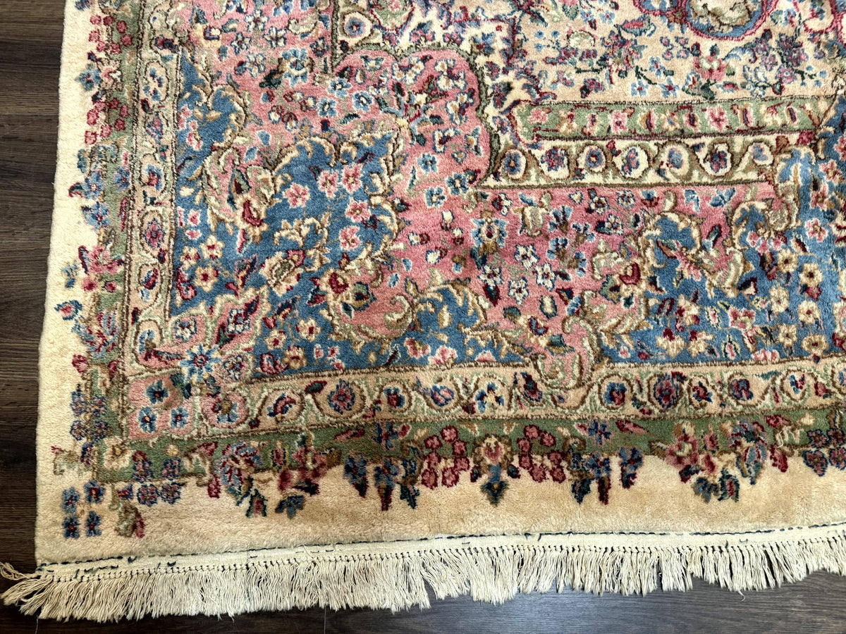 Palace Size Persian Kerman Rug 11x20 ft, Very Fine 340 KPSI, Vintage Oversized Wool Handmade Large Persian Carpet, Beige Light Blue Pink - Jewel Rugs, view 8