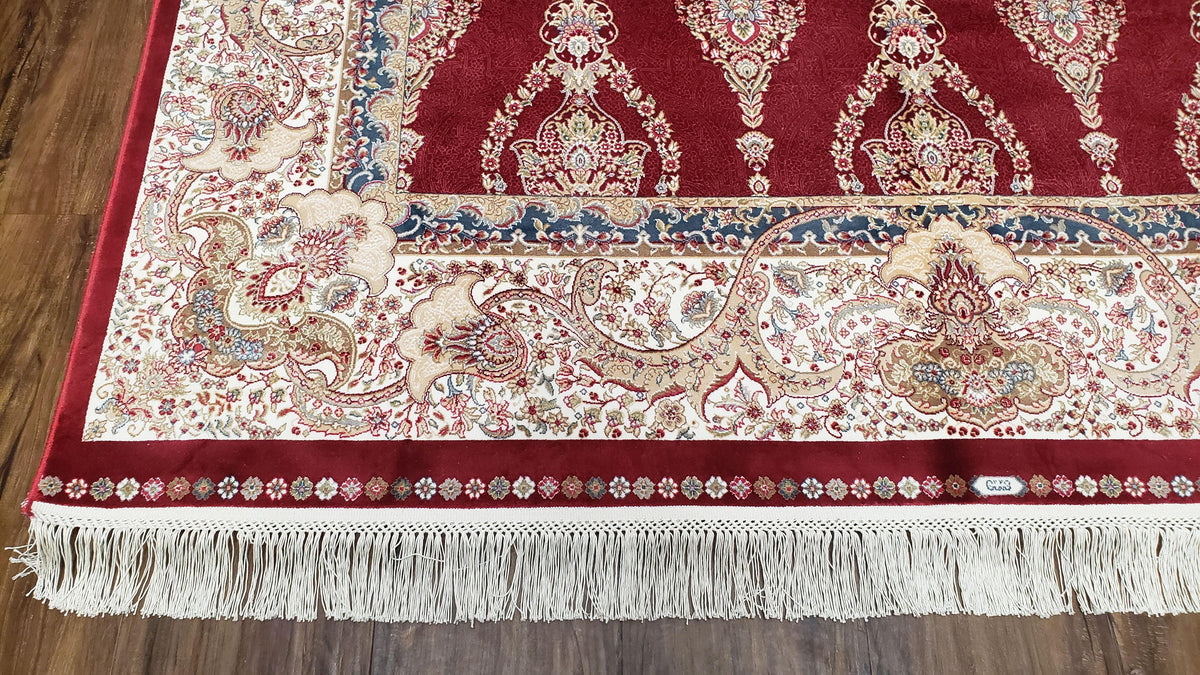 Dark Red Silk Carpet 5.3 x 7.6 ft, 5x8 Silk Rug, New Turkish Silk Carpet, Mint Condition, Beige & Red Area Rug, Bamboo Silk, High Quality - Jewel Rugs, view 9
