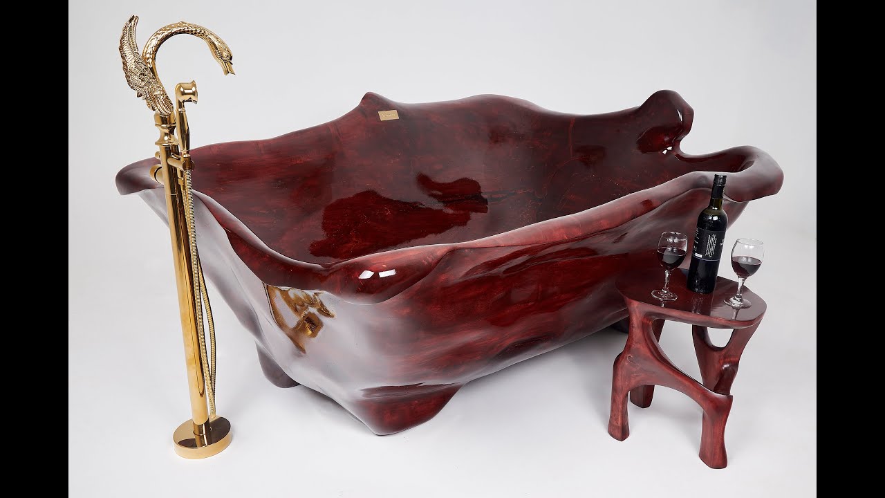 Sculpted Live Edge Solid Wood Bathtub - image 21