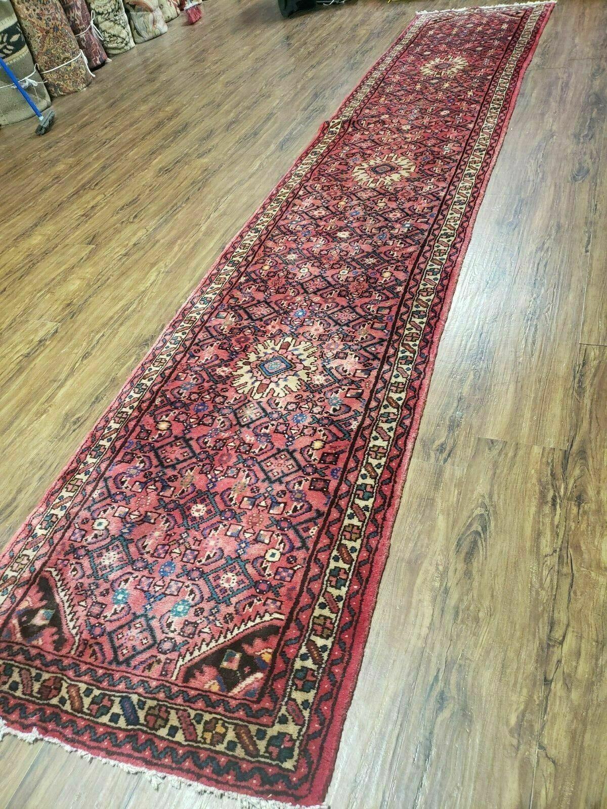 Persian Hamadan Runner Rug 2.8 x 14, Red, Vintage Handmade Wool Runner Rug - Jewel Rugs, view 2