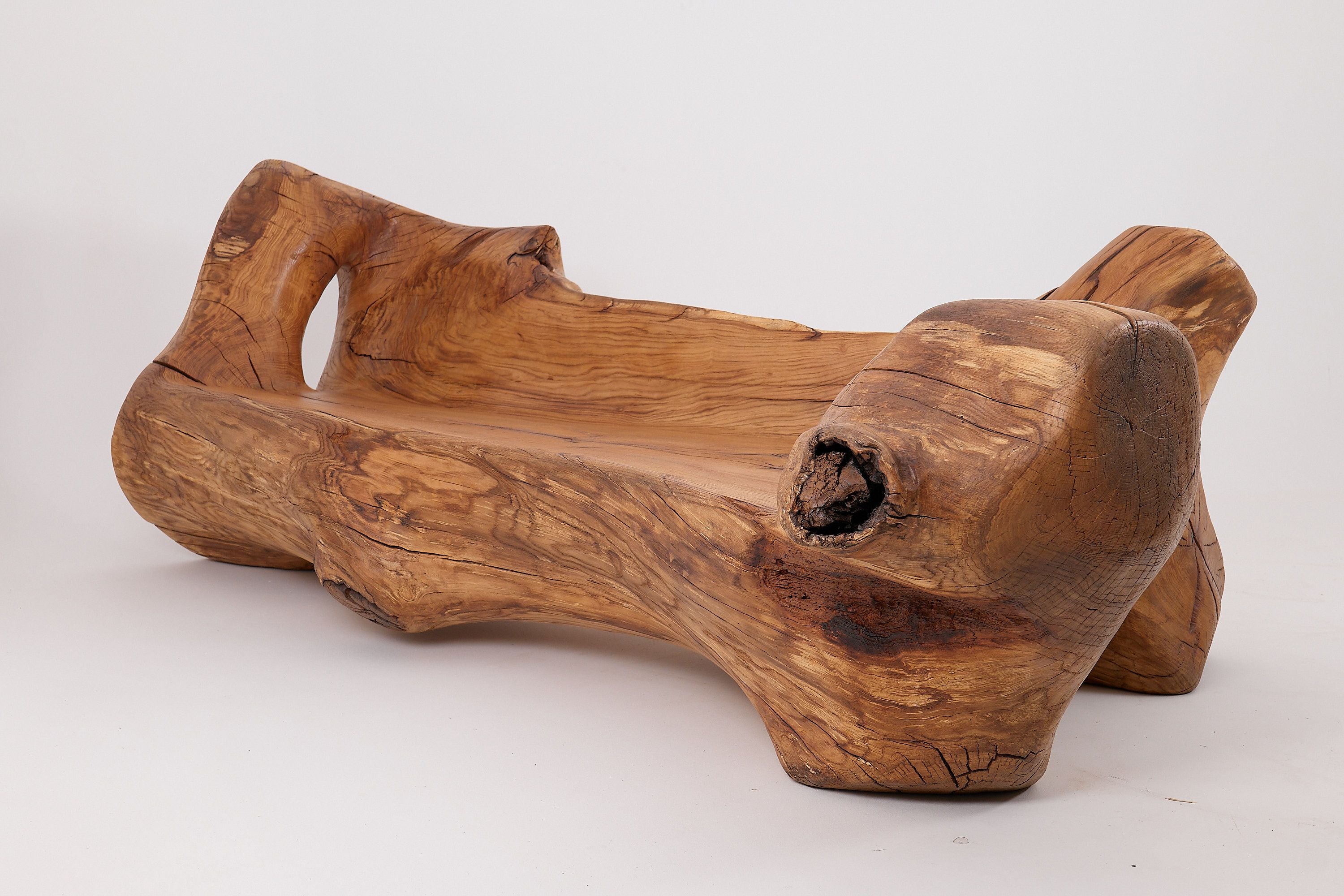 XXL Solid Carved Wood Bench With Raw Organic Form Indoor, & Outdoor, Logniture - image 2
