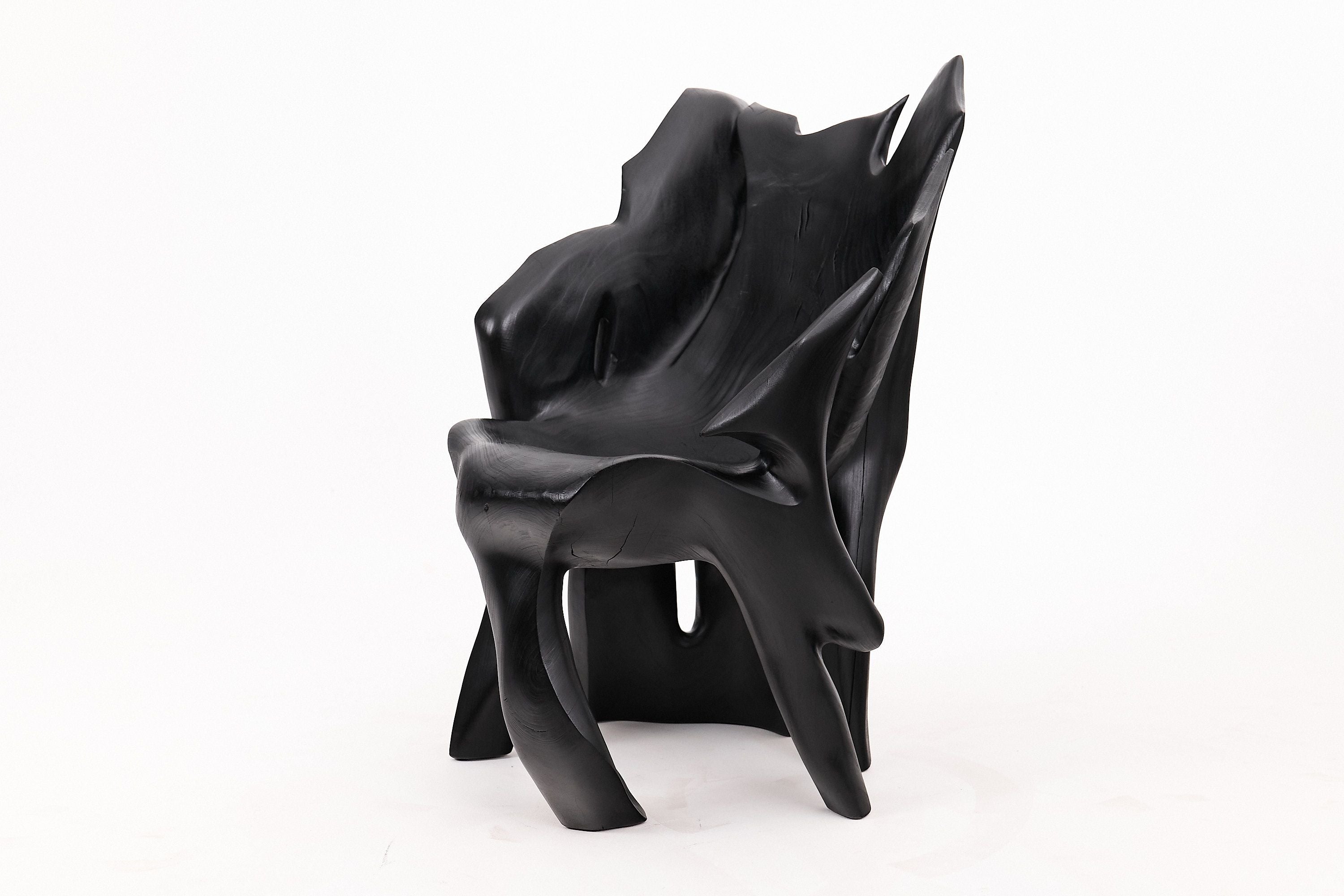 Sculptural Black Charred Wood Armchair in Organic Form by Logniture - image 2