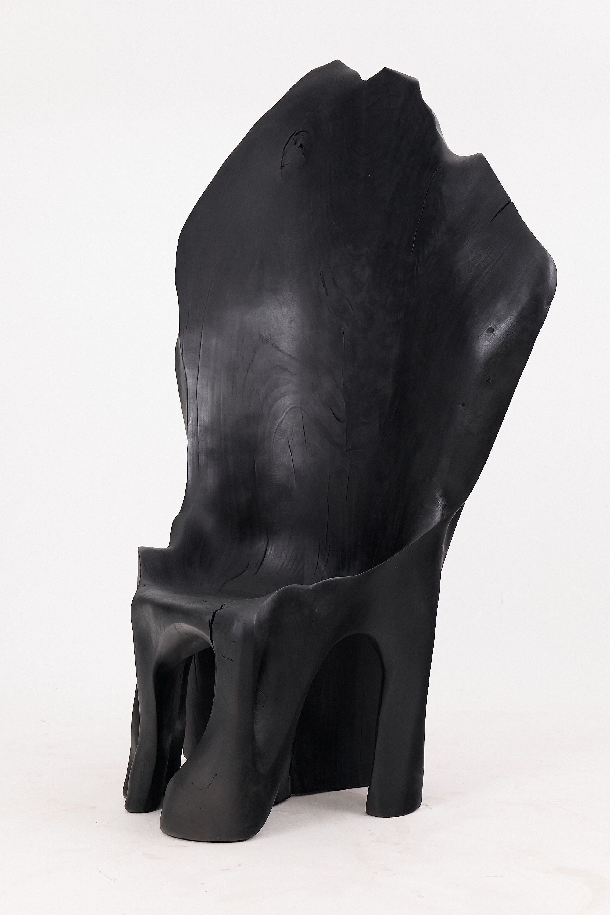 XXL Charred Black Wood Throne Chair in Organic Form by Logniture - image 4