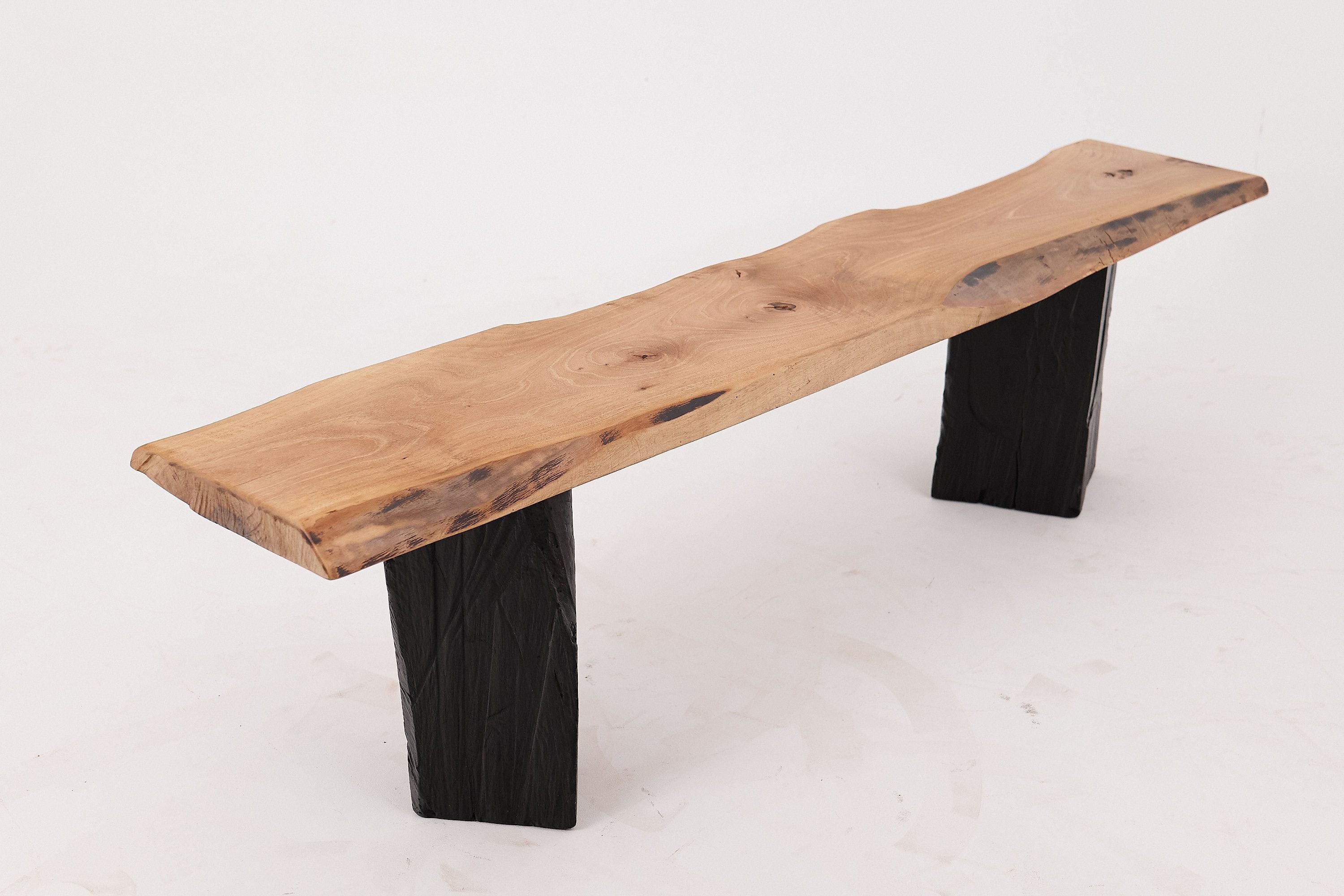 Live Edge Solid Wood Bench with Charred Legs, Organic Modern by Logniture - image 11
