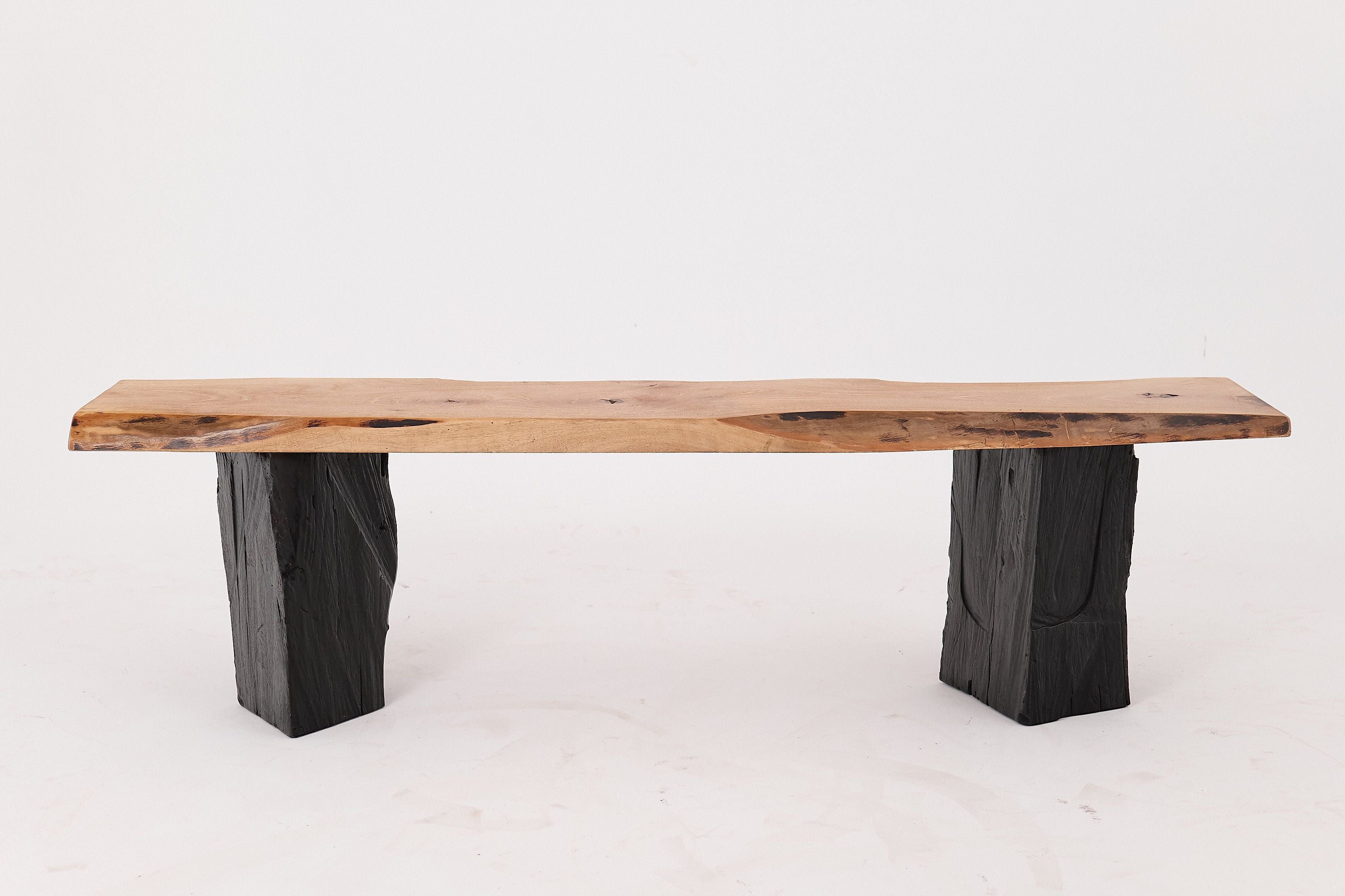 Live Edge Solid Wood Bench with Charred Legs, Organic Modern by Logniture - image 15
