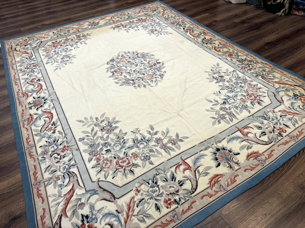 Ivory Needlepoint Rug 8x10, Wool Handmade Carpet - Jewel Rugs, view 12