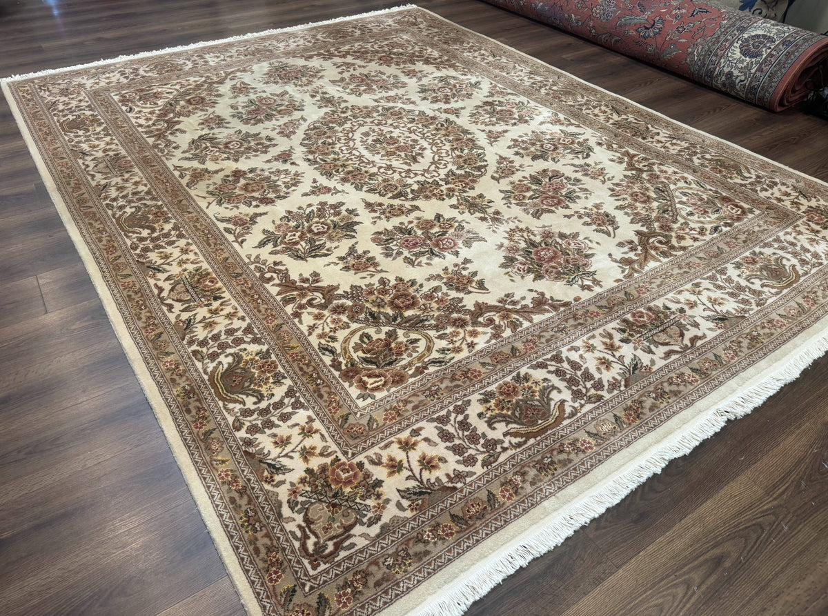 Sino Persian Rug 8x10, Floral, Elegant, Fine 225 KPSI, Beige, Wool & Silk - Jewel Rugs, view 12