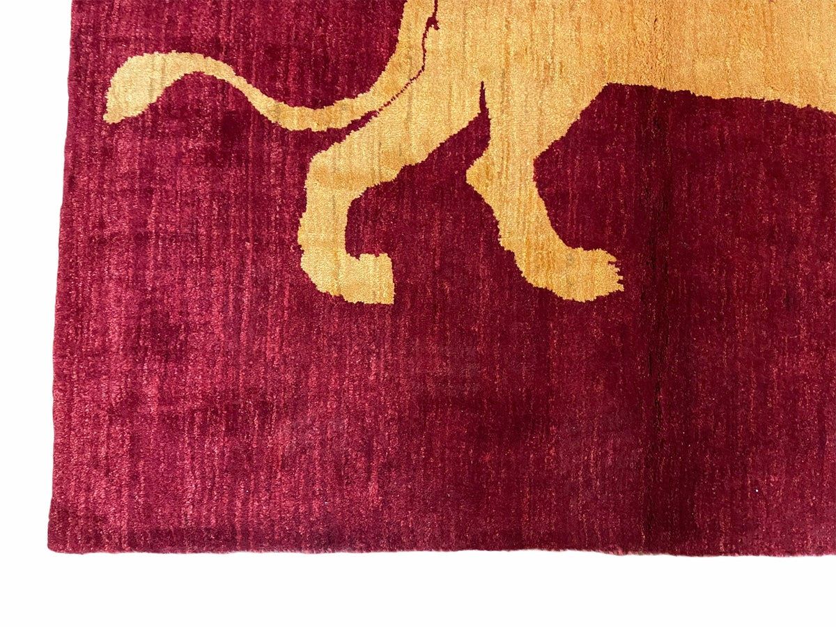 3.5 X 5 Handmade Rug Vintage New Rug Quality Wool Lion Red Veggy Dyes Pictorial - Jewel Rugs, view 7
