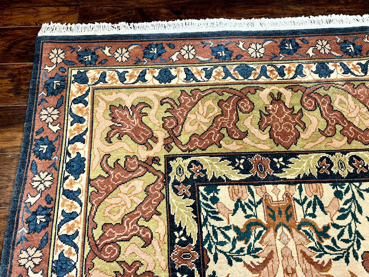 10x13 Wool Rug, Floral Pattern, Birds, Handmade Vintage Carpet, Couristan Rug, Beige - Jewel Rugs, view 7