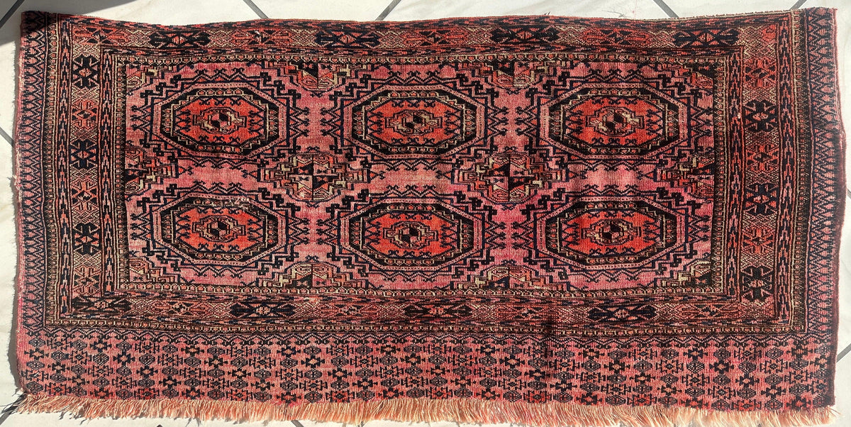 Saryk Bag Face 2x4 | Pink, Navy & Rust | Wool - Rugistan, view 7