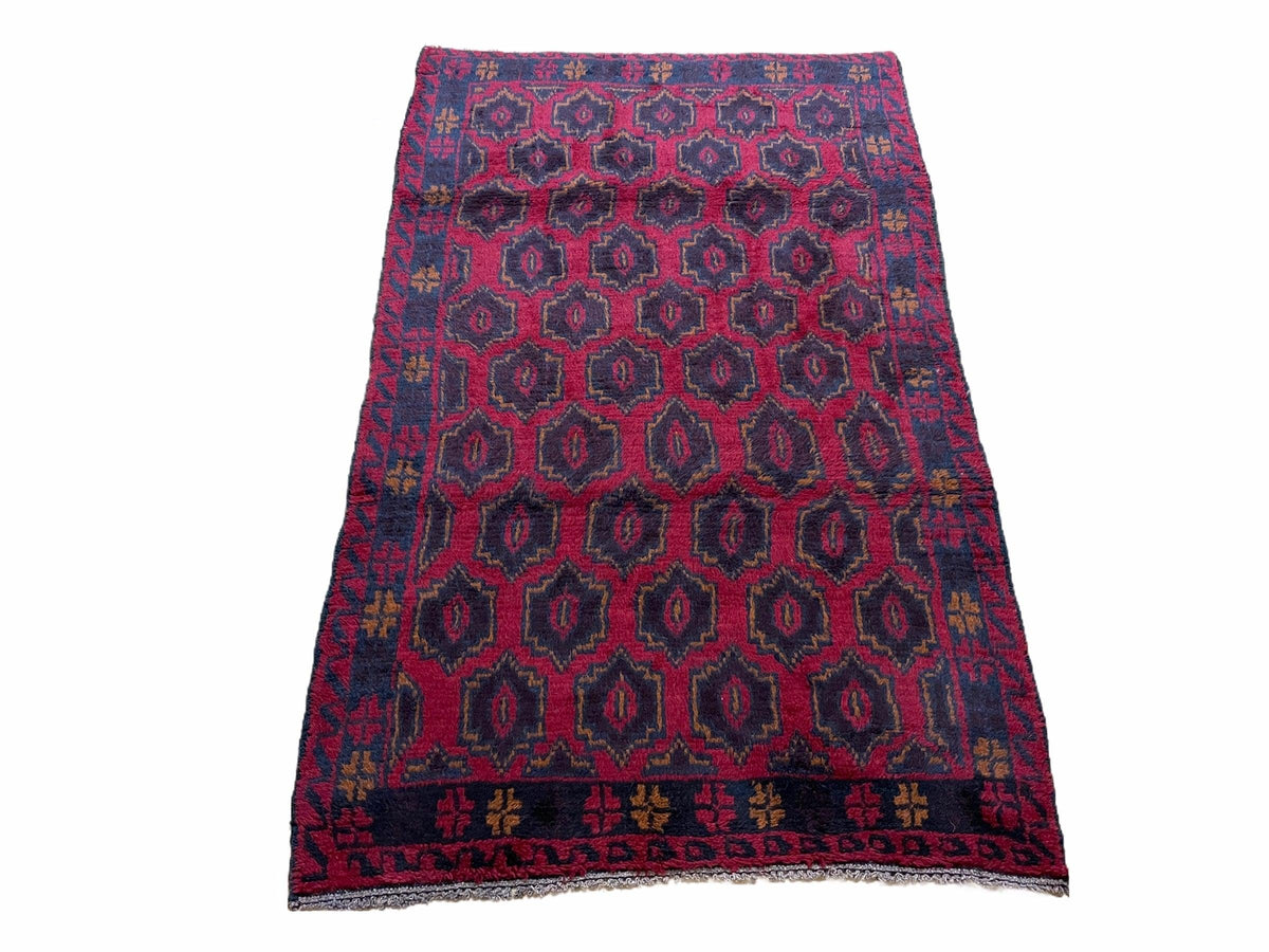 2' 10" X 4'7" Vintage Handmade Tribal Wool Rug Balouchi Rug Afghan Rug Red Blue - Jewel Rugs, view 2