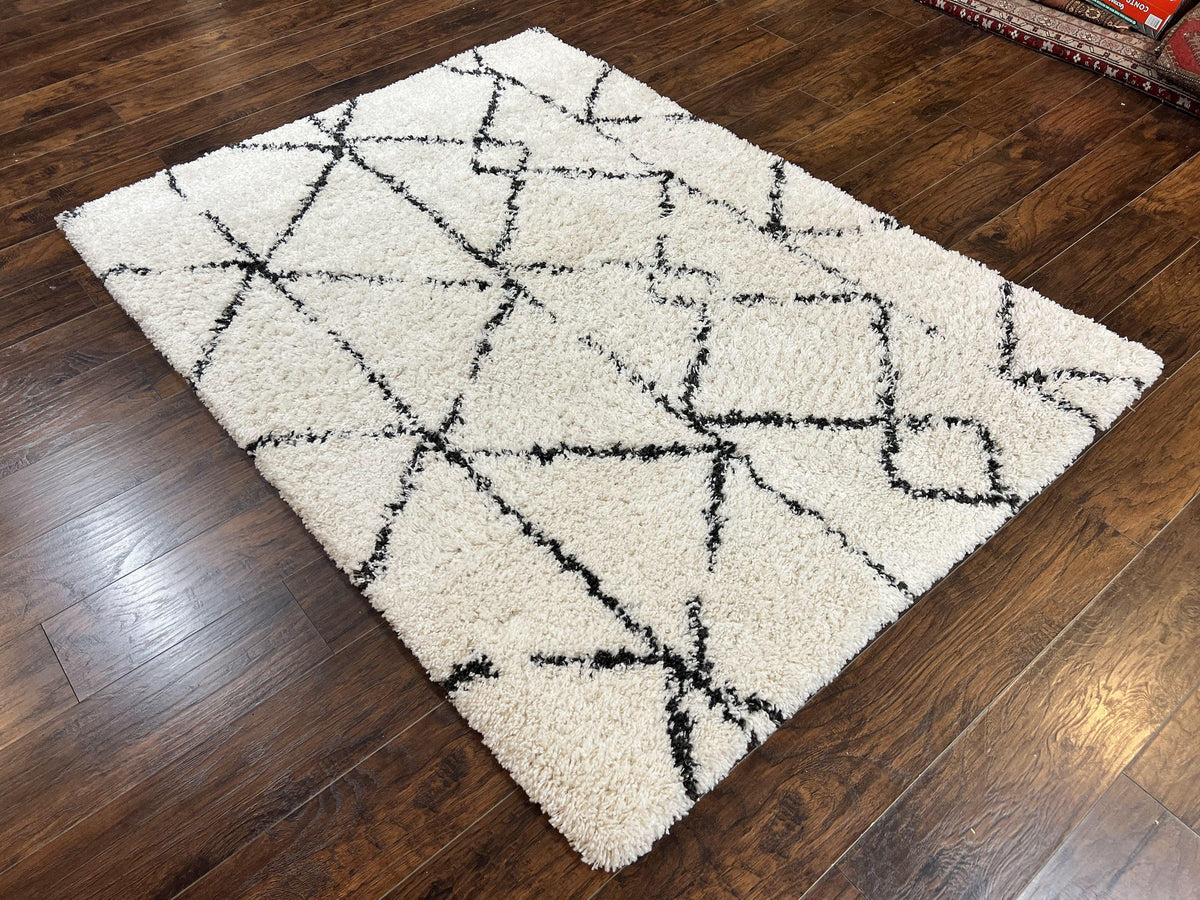Modern Shag Rug 5x7, Ivory and Black Area Rug 5 x 7 ft - Jewel Rugs, view 13