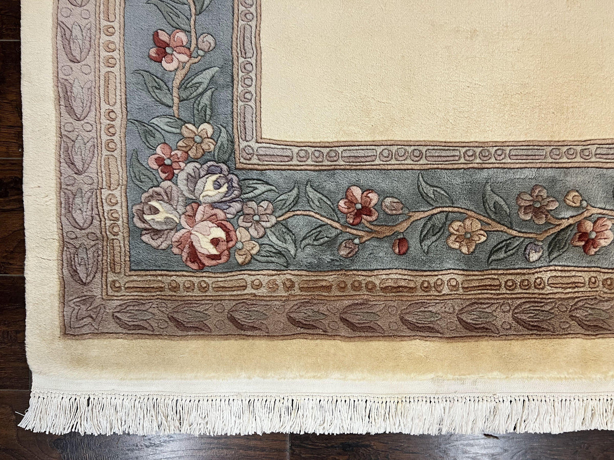 Chinese Carving Rug 8x10, Chinese Wool Carpet 8 x 10, Cream, 120 Line Rug, Vintage Handmade Art Deco Asian Oriental Rug, Aubusson Rug - Jewel Rugs, view 8