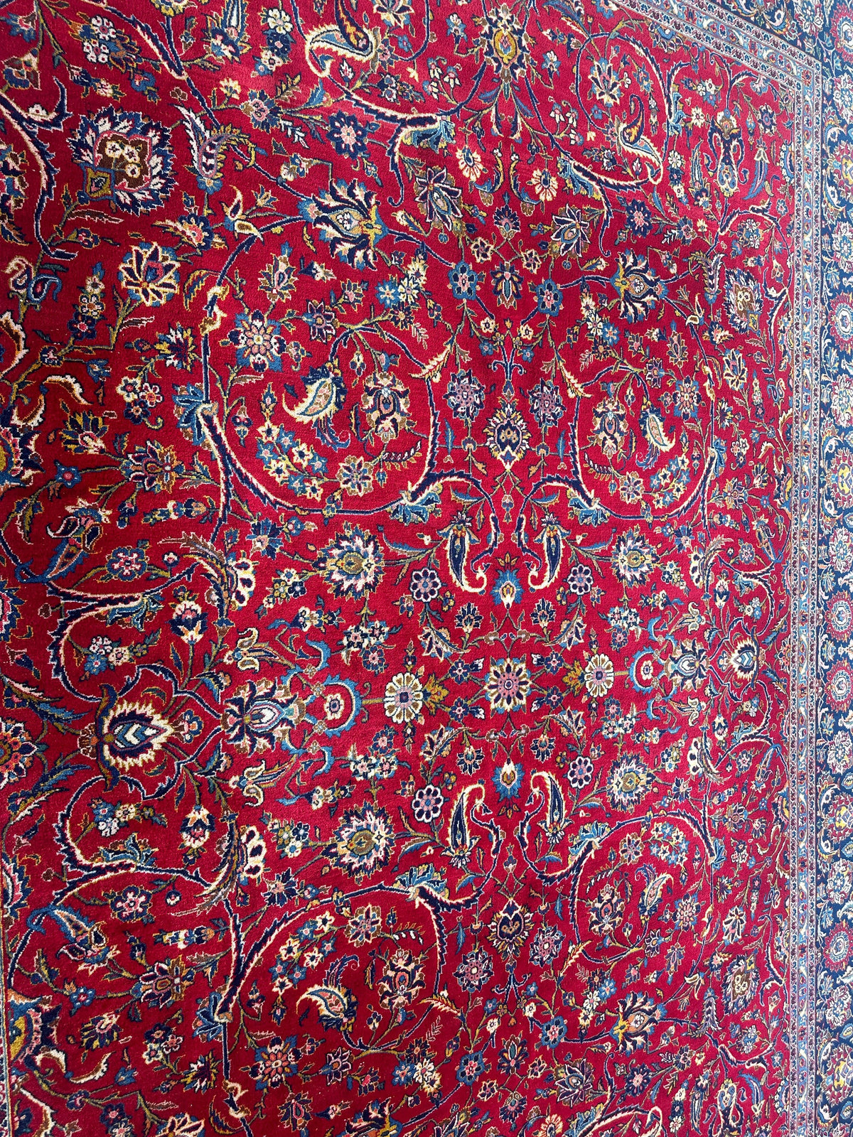 Persian Kashan Rug 10x14 | Red, Navy & Ivory | Hand-Knotted Wool - Rugistan, view 6