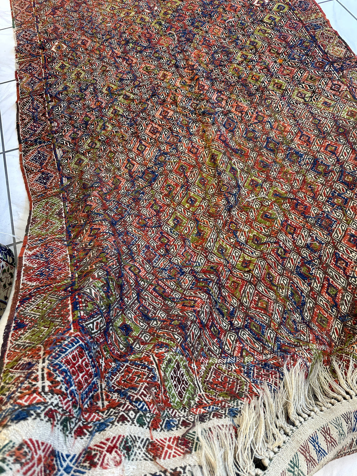 Antique Turkish Kilim Runner 5x14 | Red, Navy & Ivory | Hand-Woven Wool Flatweave - Rugistan, view 14