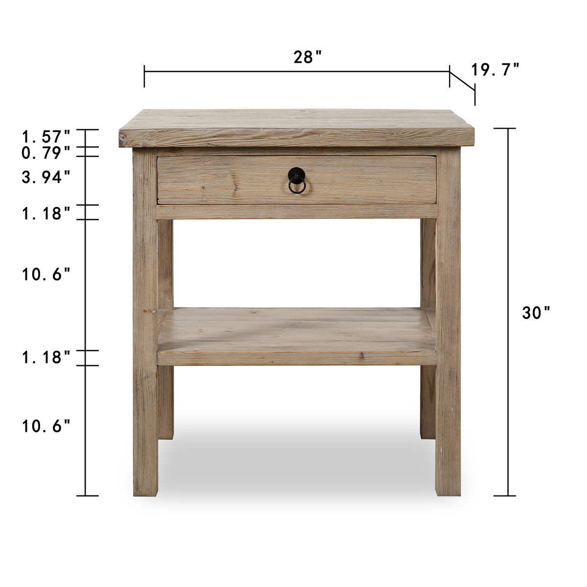 One Drawer Side Table Weathered Natural 28x20x30H