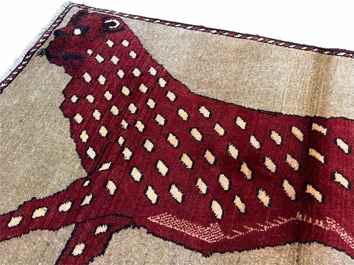 3 X 5 Handmade Hand-Knotteed New Vintage Rug Quality Wool Leopard Burgundy Beige - Jewel Rugs, view 3
