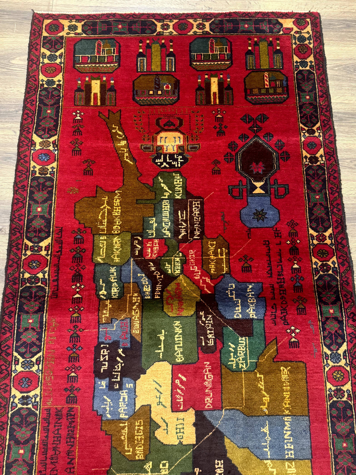 Red Afghan Balouch Rug 3x7, Tribal, Map of Afghanistan Depiction, Handmade, New - Jewel Rugs, view 3
