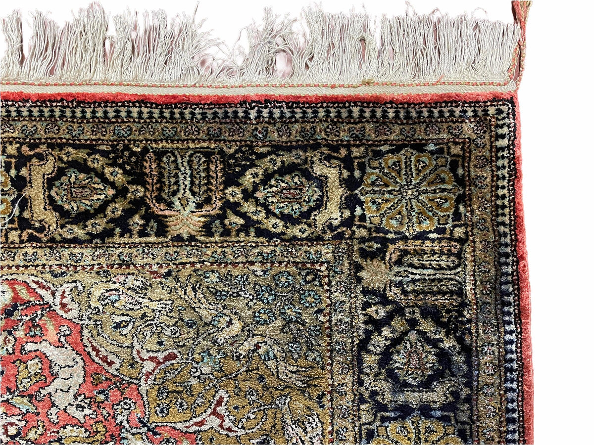 Persian Qum Silk Rug 3.8 x 5.6, Silk on Silk, Animal Pictorials, Fine 330 KPSI - Jewel Rugs, view 7