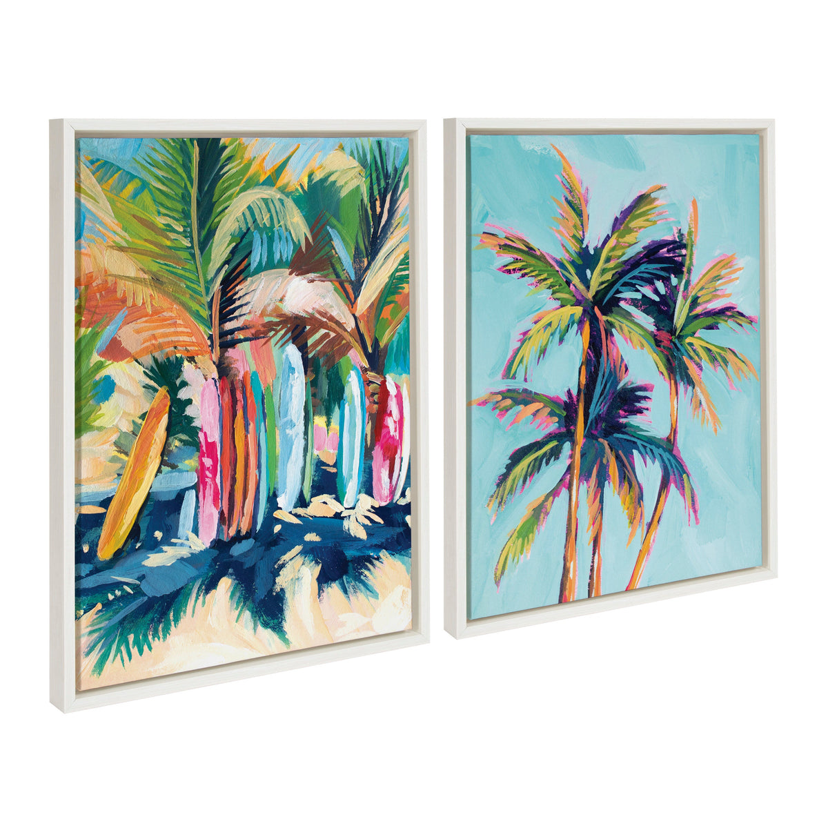 Sylvie Surf and Sand and Tropical Palms Study Framed Canvas Art Set by Rachel Christopoulos