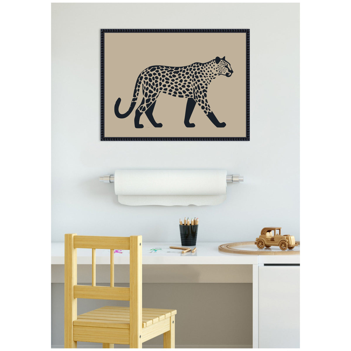 Modern Linocut Leopard 2 by The Creative Bunch Studio Framed Canvas Wall Art Print