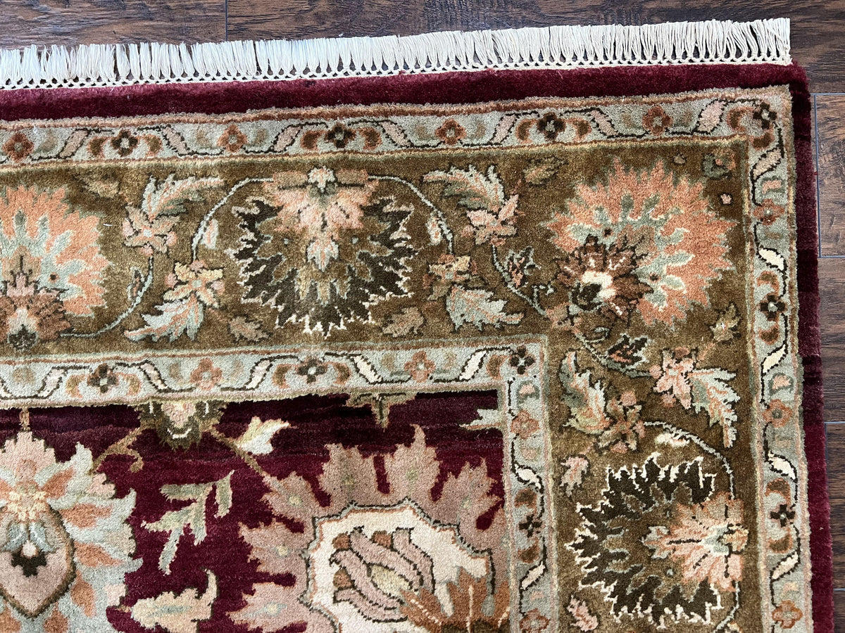 Indo Mahal Rug 6x9, Large Flowers Allover, Maroon and Green, Handmade Wool Area Rug, Vintage Rug, Indian Oriental Carpet, Hand Knotted Rug - Jewel Rugs, view 8