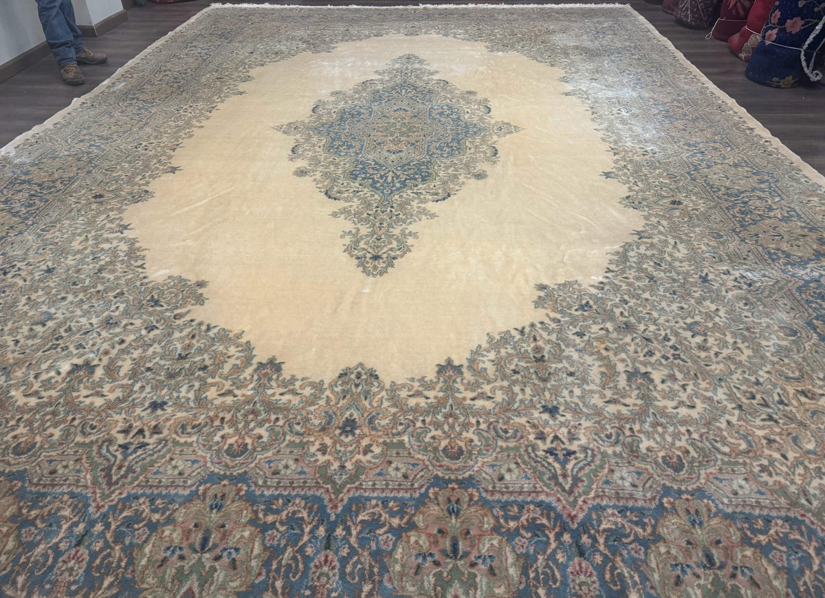 Palace Size Persian Kerman Rug 12x18, Floral Semi Open Field, Signed, Fine 240 KPSI - Jewel Rugs