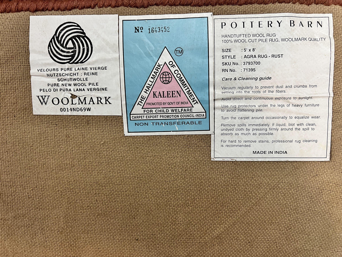 Pottery Barn Rug 5x8, Vintage Hand Tufted Carpet, Wool and Silk, Rust & Maroon - Jewel Rugs, view 11