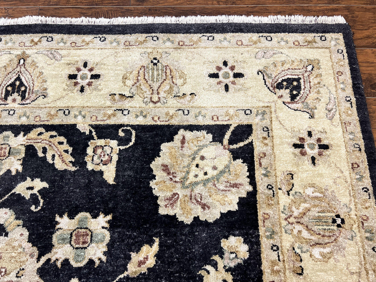 Indo Mahal Rug 8x10, Black and Beige, Vintage Rug 8 x 10 ft, Floral, Handmade Wool Carpet - Jewel Rugs, view 8