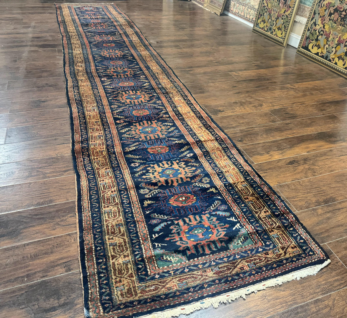 Antique Persian Sarab Runner 3x17, Blue Persian Runner Rug, Long Handmade Wool Carpet for Hallway, Rare, Tribal - Jewel Rugs, view 2
