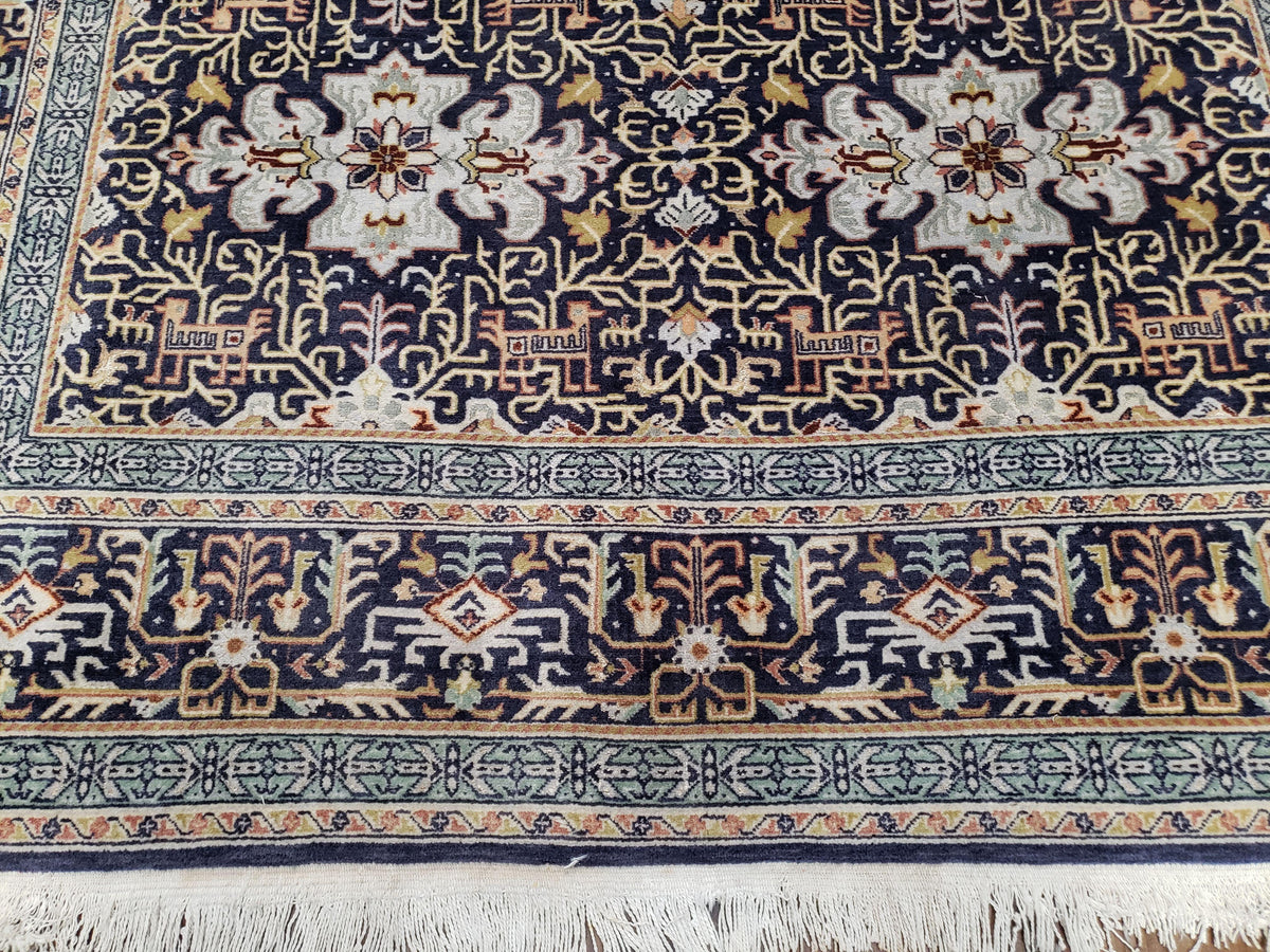 Persian Kashan Rug, Navy Blue, Hand-Knotted, Wool, 4' 8" x 7' 4", Pair A - Jewel Rugs, view 13