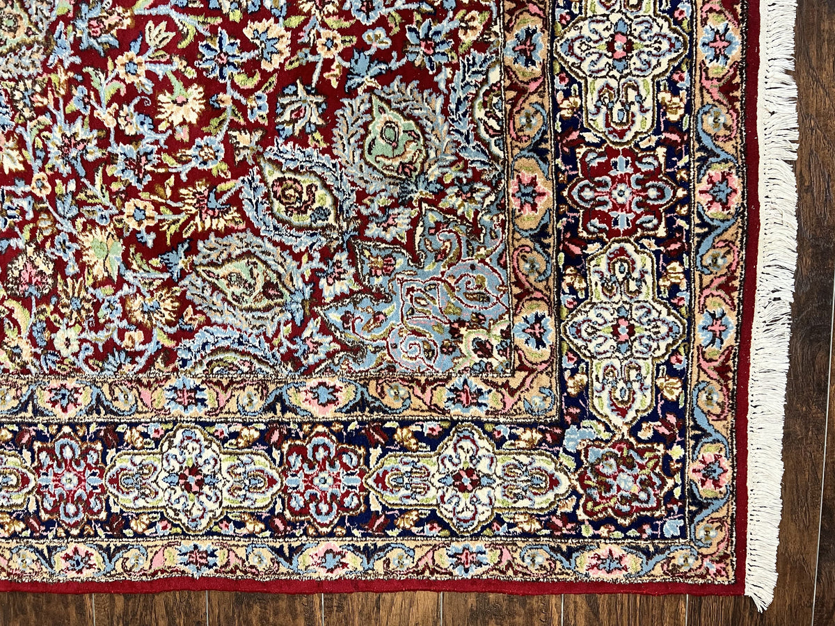 Persian Kirman Rug 7x10, Hand Knotted Wool Floral Medallion Carpet, Dark Red - Jewel Rugs, view 9