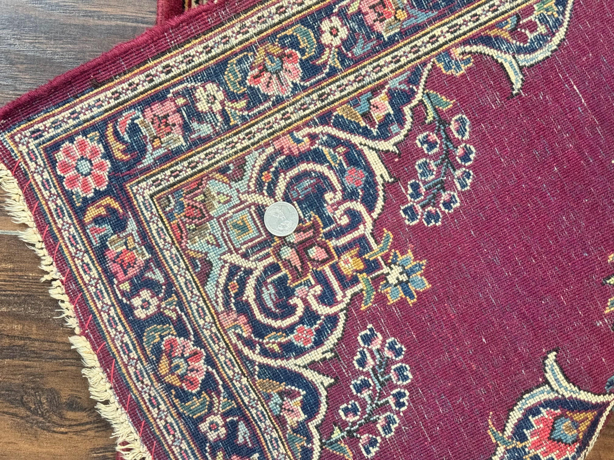 Small Persian Kashan Rug 2x3, Red and Navy Blue, Handmade Vintage Wool Semi Antique Persian Carpet, Semi Open Field, Pair B - Jewel Rugs, view 7