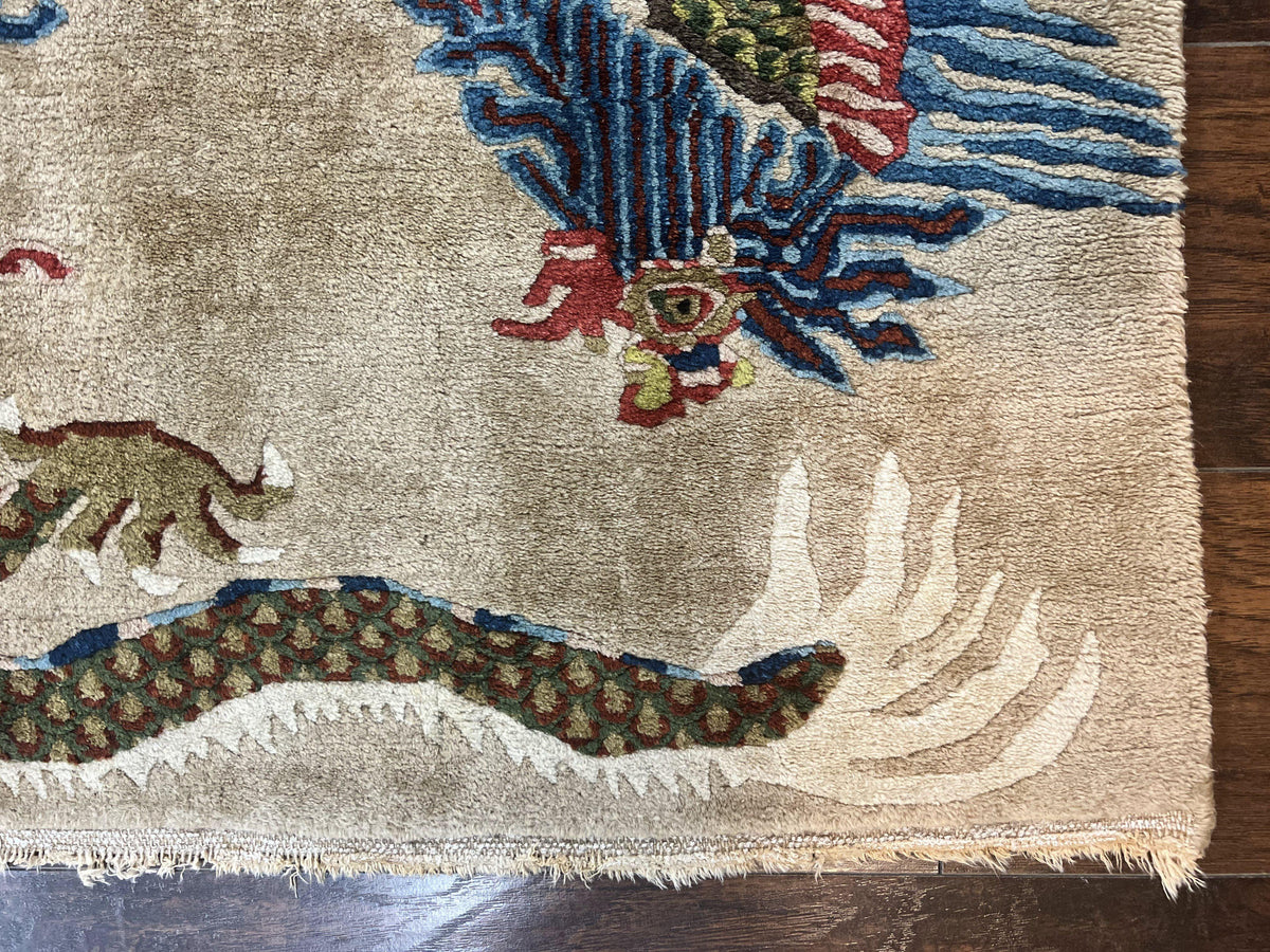Antique Chinese Peking Rug 3 x 5.6, Dragon Motifs, Handmade Wool Asian Oriental Carpet - Jewel Rugs, view 10
