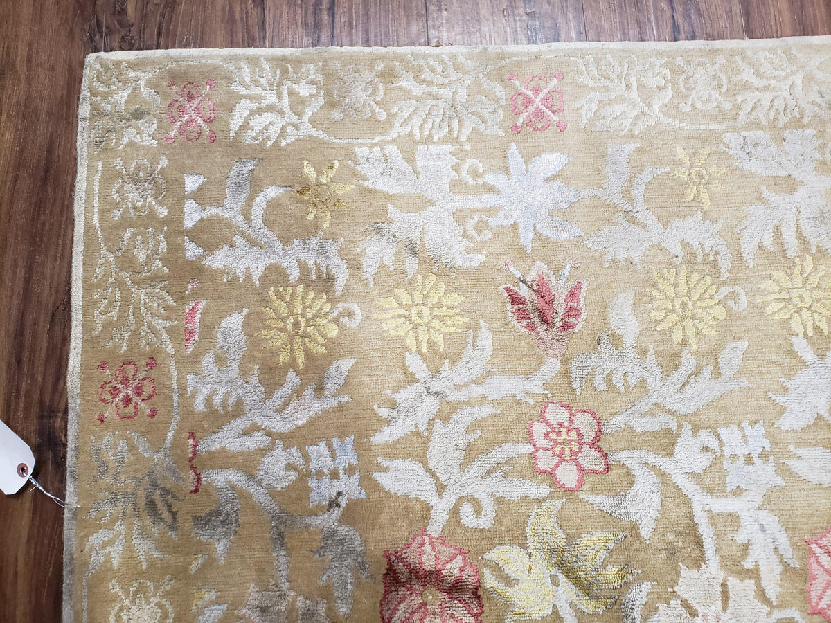 Modern Tibetan Rug 6x9, Wool and Silk Tibetan Rug, Handmade Tibetan Rug, Silk Flowers, Contemporary Rug, Soft Rug, Tibetan Area Rug, Tan - Jewel Rugs, view 7