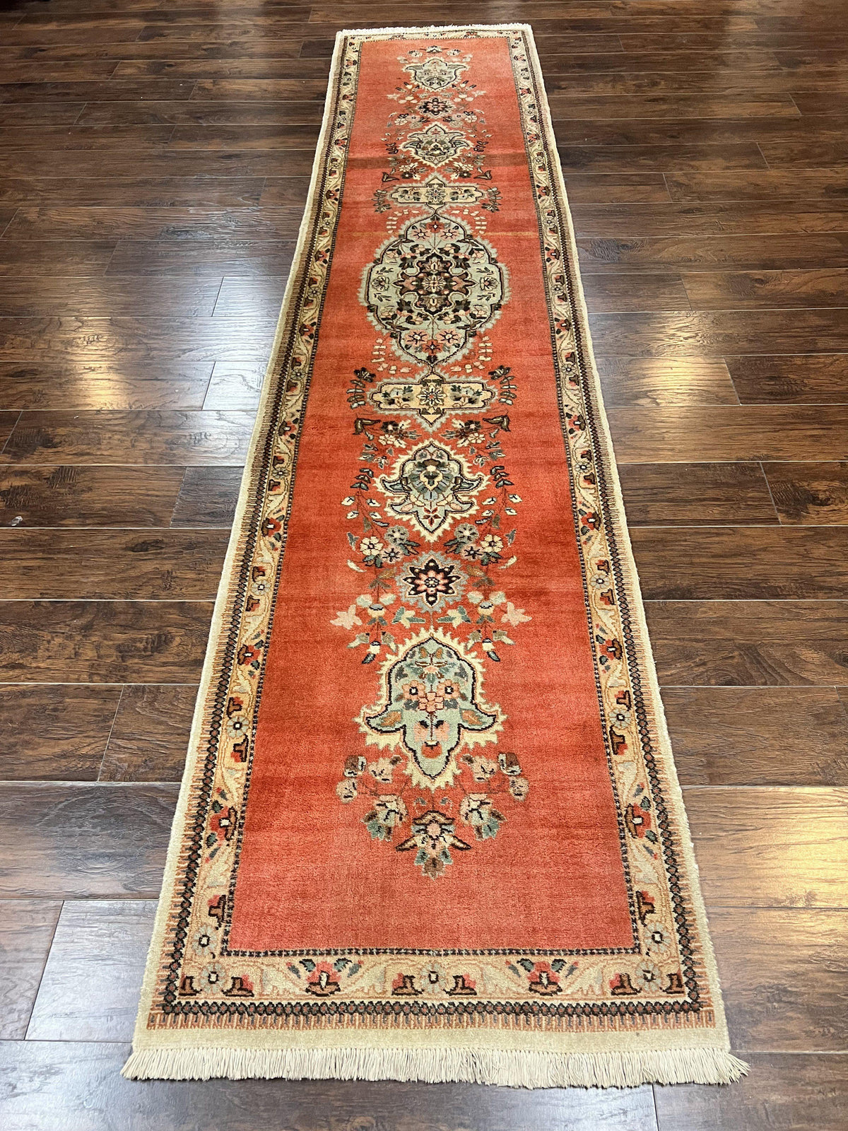 Persian Tabriz Runner Rug 3 x 12, Open Field, Terracotta - Jewel Rugs, view 2