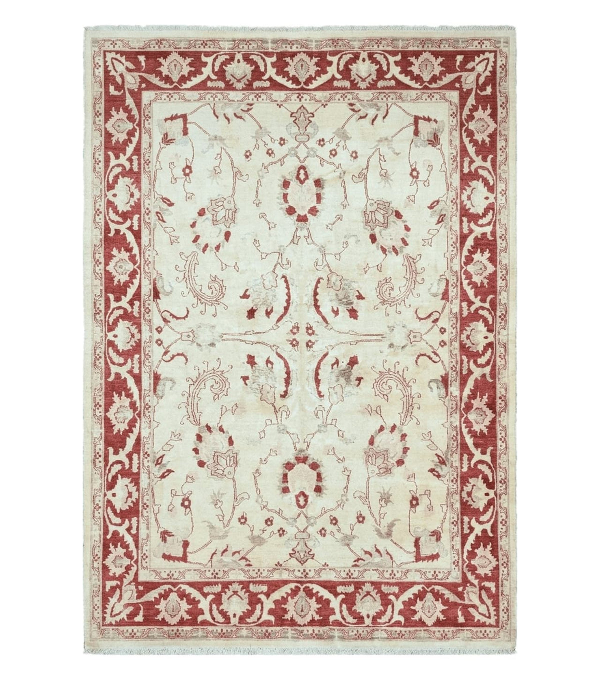 Peshawar Rug 8x12 Pakistani Carpet, Oriental Rug 8 x 12 Chobi Rug, Beige and Red, Allover Large Floral Design, Hand Knotted Vintage Wool - Jewel Rugs