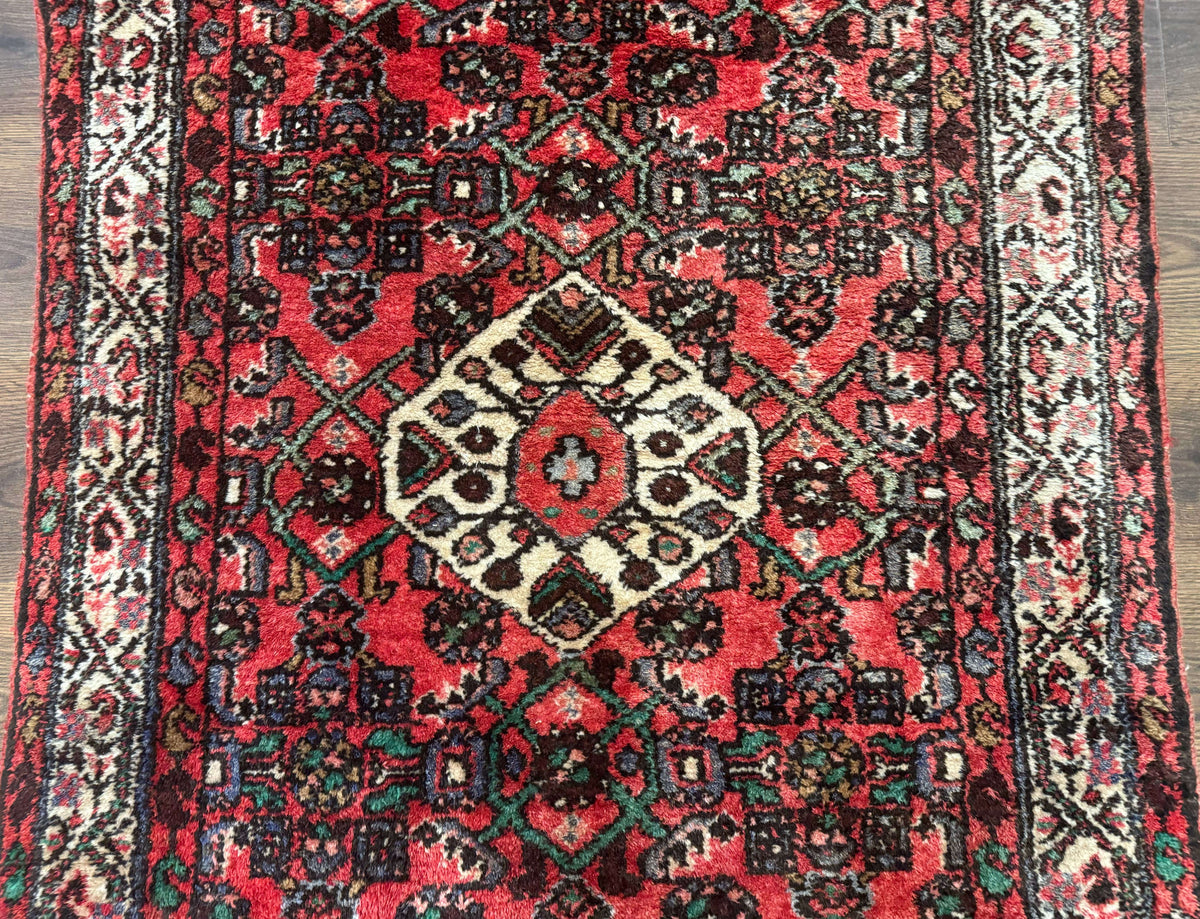 Persian Runner Rug 3x10, Wool Hand Knotted Hallway Rug 3 x 10 ft, Red and Ivory, Hamadan Angelas Runner - Jewel Rugs, view 4