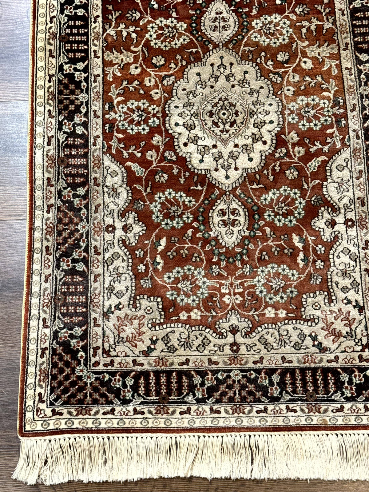 Turkish Silk Narrow Runner Rug 2 x 5.8, Very Fine 340 KPSI, Floral Medallions, Red - Jewel Rugs, view 9