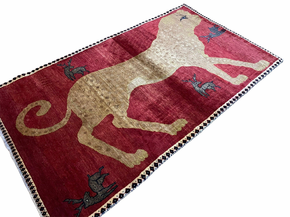 3.5 X 6 Handmade New Vintage Quality Wool Rug Leopard Red Tribal Hand-Knotted - Jewel Rugs, view 2