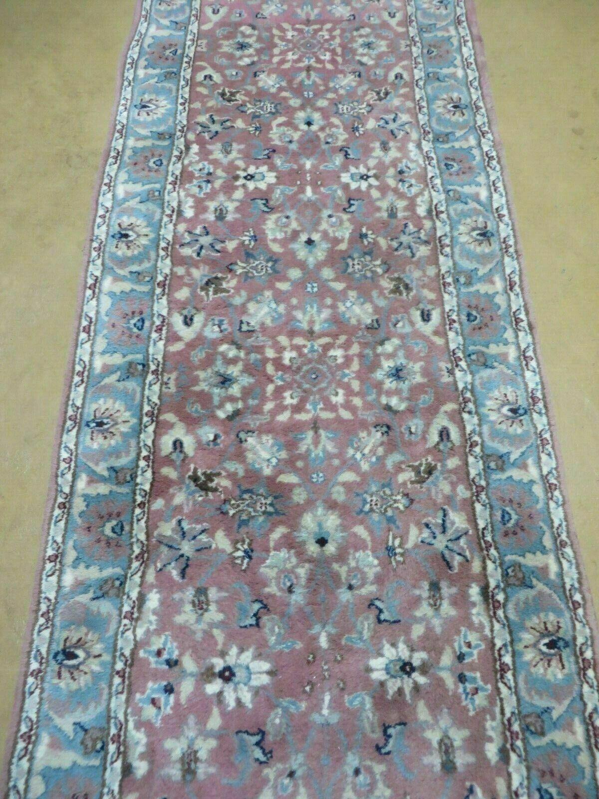 Indo Persian Runner Rug 2.8 x 12, Wool Hand Knotted, Pink and Light Blue - Jewel Rugs, view 11