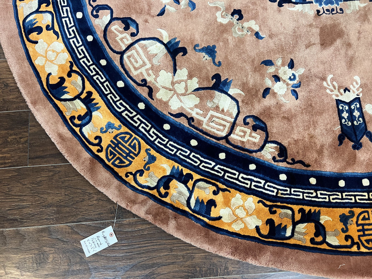 Antique Round Chinese Wool Rug 8x8, Chinese Peking Carpet, Asian Oriental Carpet 8 x 8 ft, Chinese Art Deco Rug, Nichols Rug - Jewel Rugs, view 8
