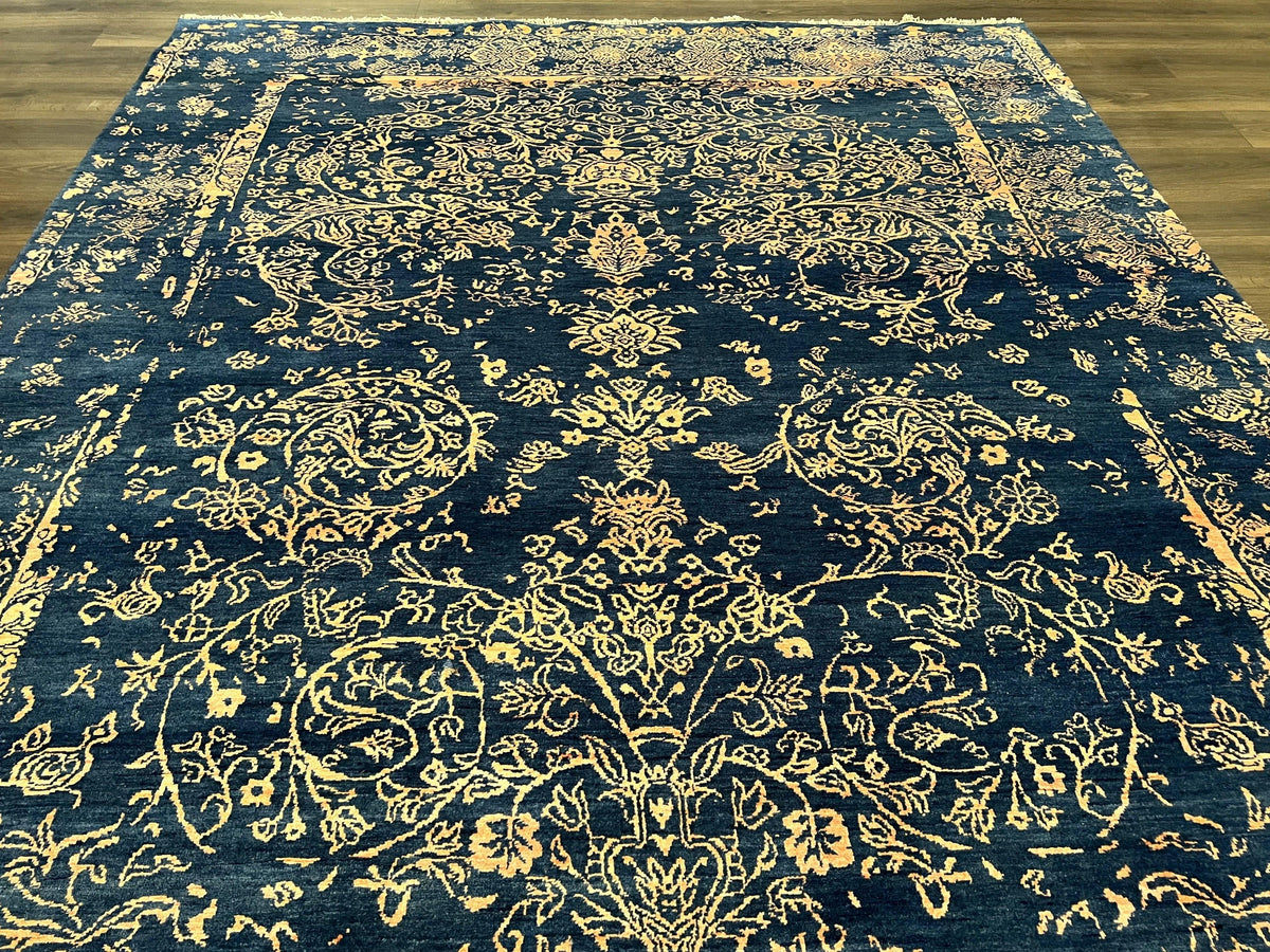 Area Rug 8x10 High Quality Handmade Oriental Carpet, Modern Contemporary Rug, Rug for Living Room, Wool Rug, Blue and Gold, Pakistani Rug - Jewel Rugs, view 13