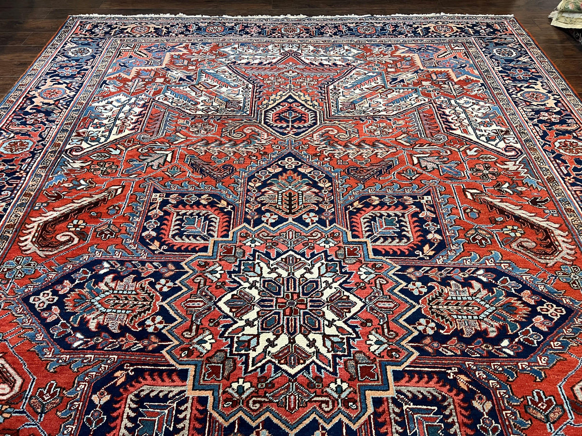 Antique Persian Heriz Rug – 11x16 Palace Size, Geometric Medallion, 1920s - Jewel Rugs, view 10