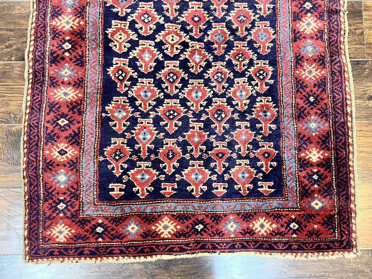 Turkish Sparta Rug 3x4, Allover Pattern, Navy Blue and Red, Antique Ispara Oriental Carpet 3 x 4, Small Turkish Handmade Vintage Wool Rug - Jewel Rugs, view 6