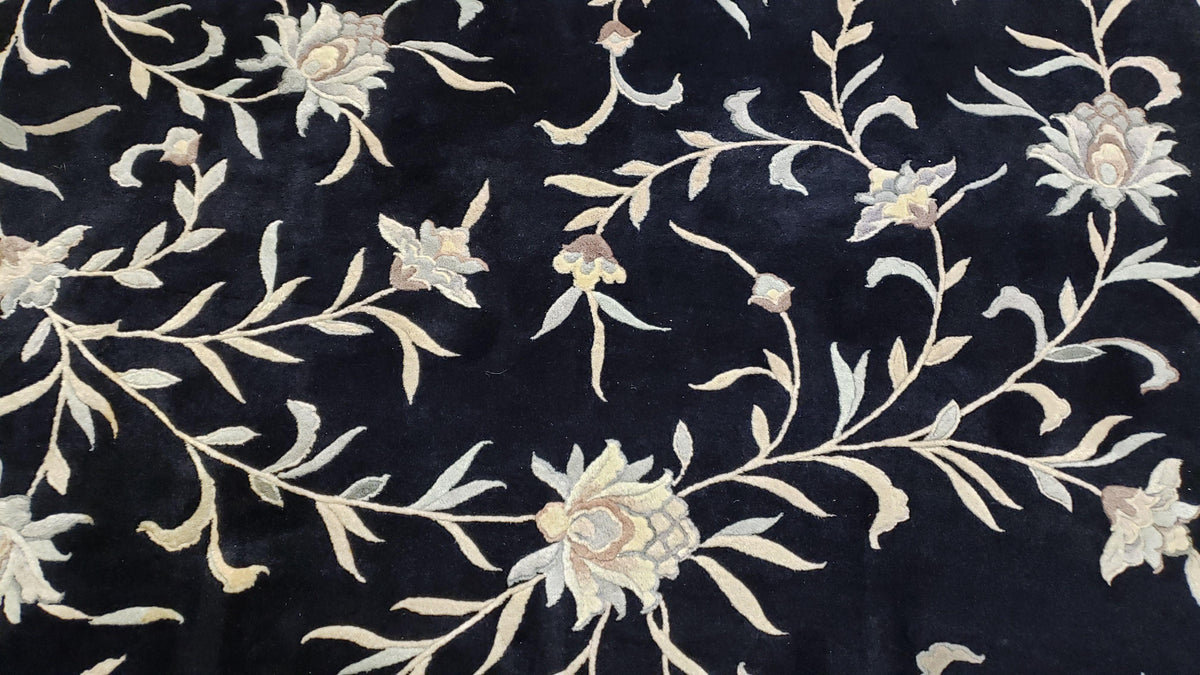 6x9 Vintage Black Gray Chinese Rug 120 Lines Wool Carpet Floral Design Hand-Knotted Soft Pile Entryway Rug Foyer Rug Nice - Jewel Rugs, view 6
