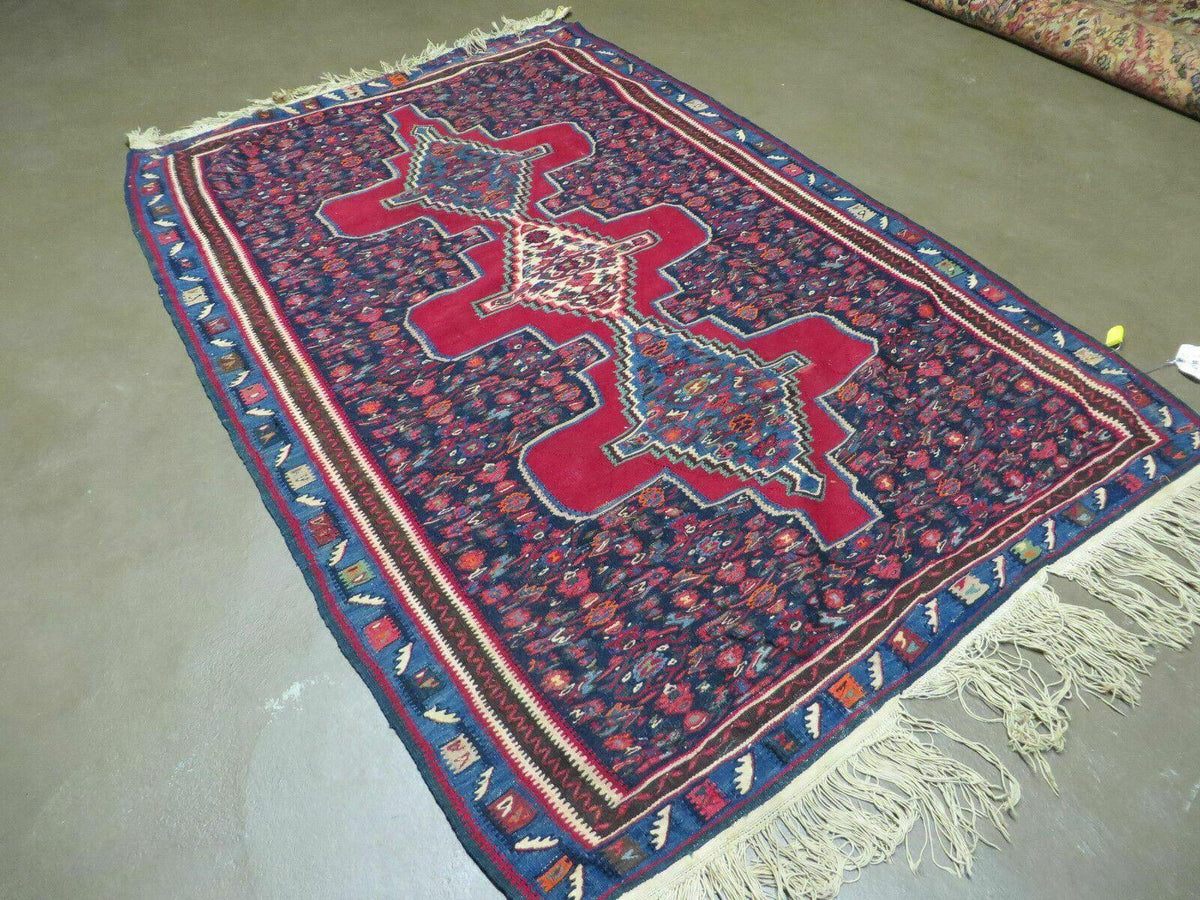 4' X 5' Antique Handmade Turkish Wool Kilim Flat weave Rug Blanket Tribal - Jewel Rugs, view 3