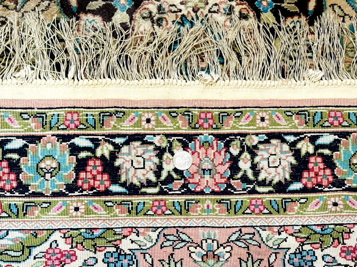 Indian Kashmiri Silk Rug 3x5, Floral Medallion, Fine 200 KPSI - Jewel Rugs, view 9